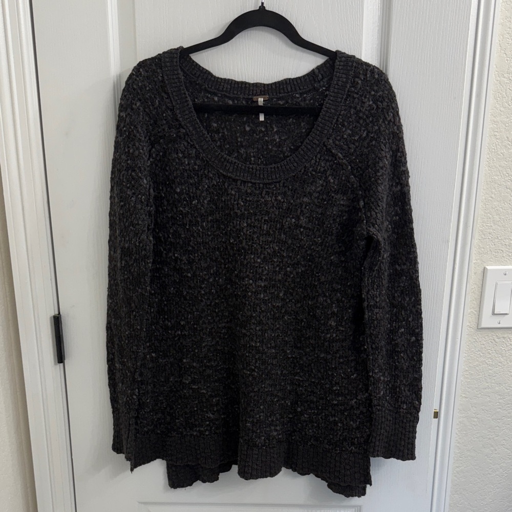 Free People Jeepster Wool Honeycomb Sweater Charcoal Gray Women’s Large - Picture 3 of 9